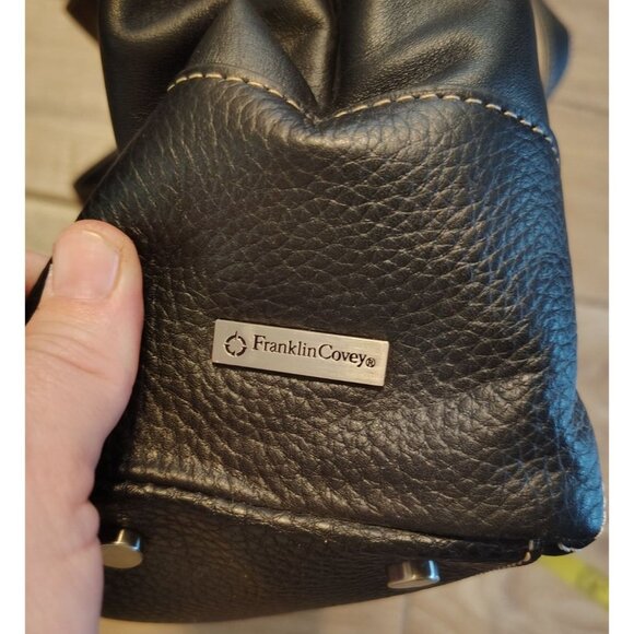 Franklin Covey Black Leather Laptop Bag, Briefcase Tote Double Handle Business - Picture 3 of 8